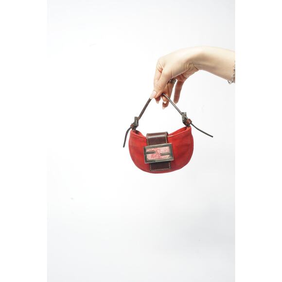 Fendi Red Mini Suede Micro Croissant Bag - Picture 3 of 7